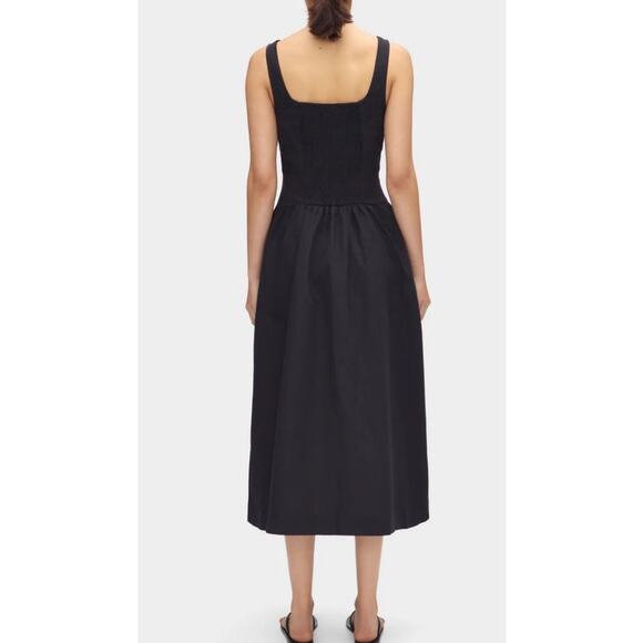 Aligne Rosia Drop Waist Linen Midi Dress Black Casual Basic Vacation Size 4 - Picture 2 of 14